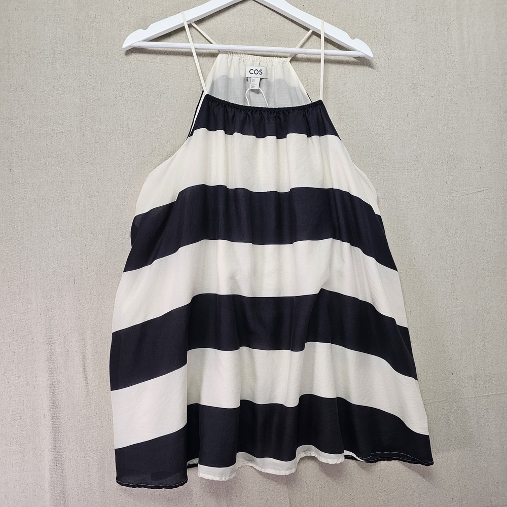 COS Womens Size 14 Blue White Striped Flowy Strappy Sleeveless Halterneck Tunic